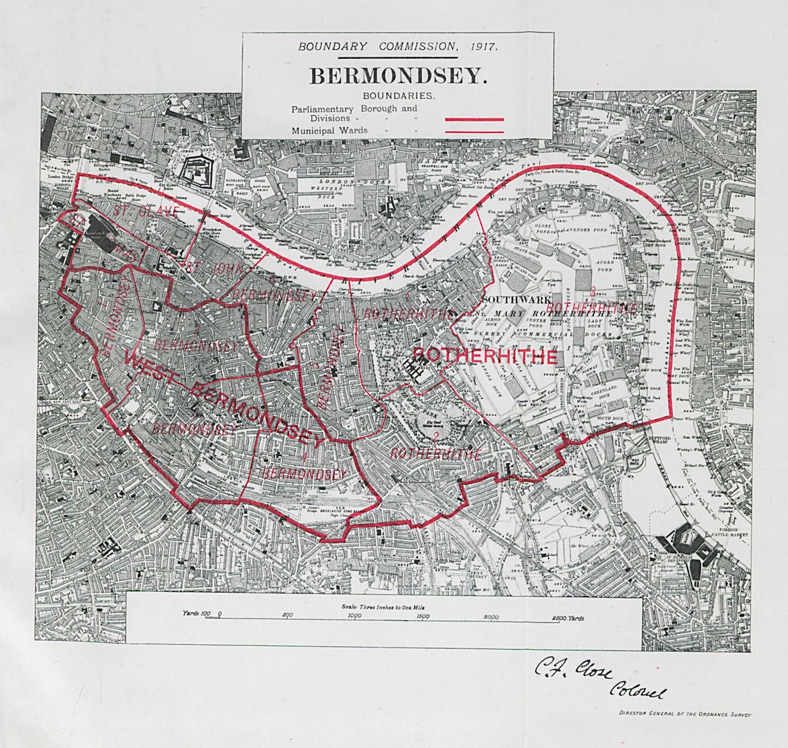 Bermondsey Parliamentary Borough. Rotherhithe. BOUNDARY COMMISSION 1917 map